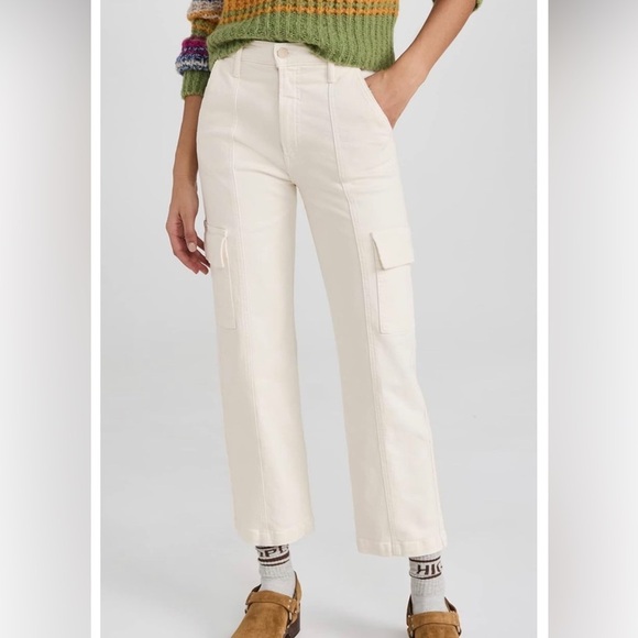 NEW MOTHER Women's The Rambler Cargo Ankle Jeans Size 30 in Cream Puff
